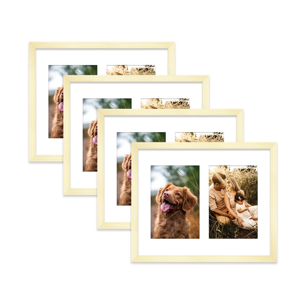 Gold Multi Photo Frame - Holds 2 x 6x4 Pictures, Family Collage Picture Frame for Wall Display, 10x8 Frame size, Set of 4