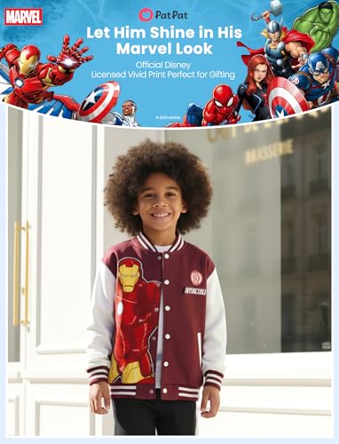 Image of Disney Marvel Bomber Jacket Spider Man Toy Story Cars Varsity Cardigan2-13Y | Officially Licensed Snap Button Coat,Fall Star Wars Graphic Cloth Top,Hulk Venom Stitch Mickey Lightning Mcqueen Kids Apparel