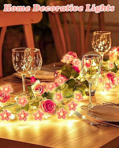 Dalugo Flower Fairy String Lights, 2M 20 LED Pink Cherry Blossom Lights with Timing Function, Spring Decoration Lights for Bedroom Garden Decorations - Cosy Home Interiors Dalugo Flower Fairy String Lights, 2M 20 LED Pink Cherry Blossom Lights with Timing Function, Spring Decoration Lights for Bedroom Garden Decorations - Image 5