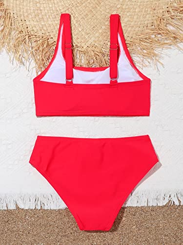 OYOANGLE Girl's Two Piece Swimsuit Scoop Neck Wireless Bikini Set Solid Basic Bathing Suits2