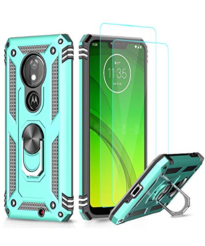 LeYi Moto G7 Play Case (Not Fit Moto G7) with Tempered Glass Screen Protector [2 Pack], Military Grade Defender Phone Case with Magnetic Car Mount Kickstand for Moto G7 Play, Mint
