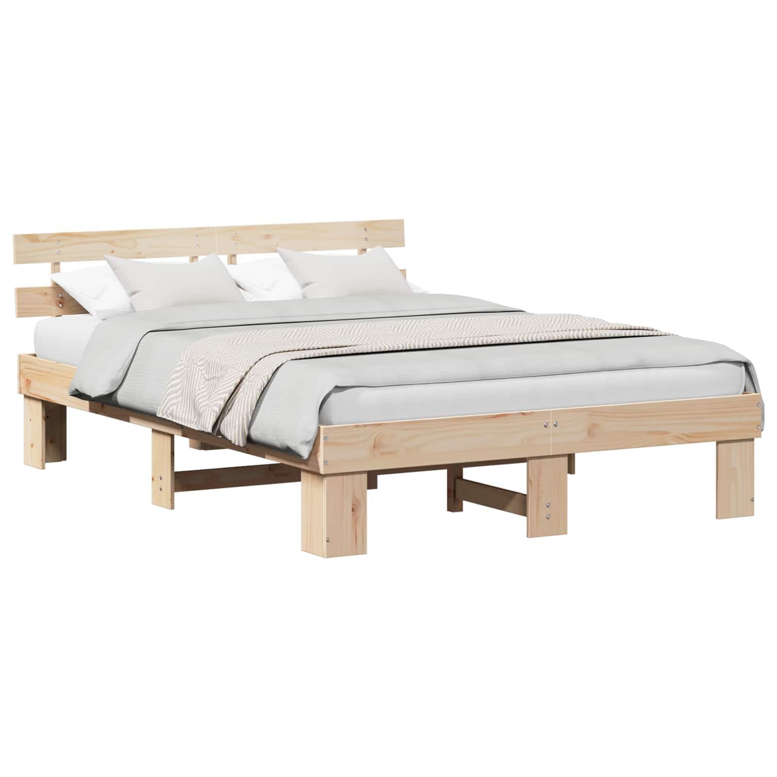 vidaXL Bedframe met hoofdeinde Naturel 160 x 200 cm Massief grenenhout | Genoeg plek onder het bed voor al je spullen, Gemaakt van stevig massief grenenhout, dat lang meegaat,