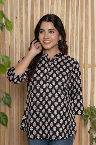 Image of Women's Cotton Printed Kurta Top | 3 /4 Sleeve Straight Kurti Casual Outings