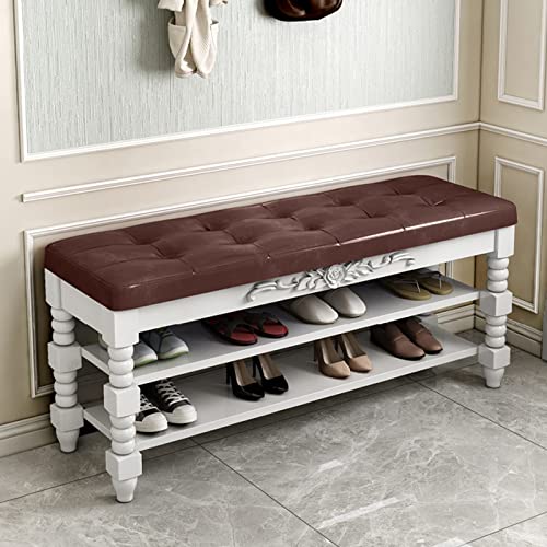 Banc à chaussures cuir capitonné et bois noble