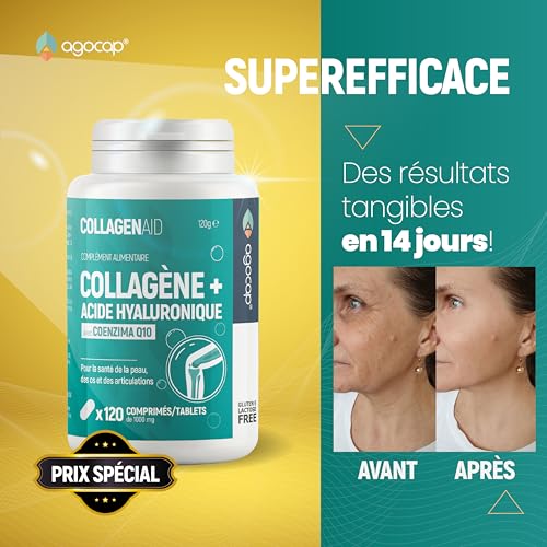 Collagene et acide hyaluronique - Collagene 120 comprimes, Articulations Fortes et Peau Hydratée. Collagène, Acide Hyaluronique, Coenzyme q10. Cure de 2 mois. Collagene pour Articulation et Ongles – Image 3