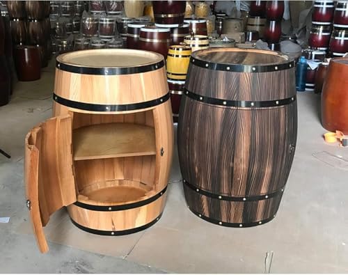 Solid Oak Wine Cabinet with Locking Door, Rustic Beer Barrel Display, Natural Wood Storage for Wine & Spirits, Ideal Home Bar & Cellar Decor (Size: 55x70cm, Color: A)
