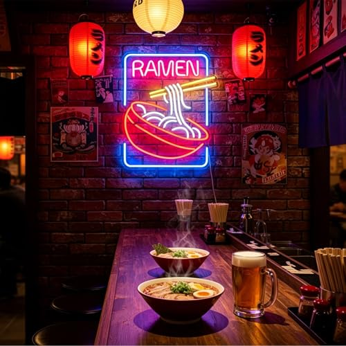 Image of Neon Sign, Ramen Neon Signs for Wall Decor Neon LED Signs Room Neon Light Up Signs Home Decor for Business Restaurant Bedroom Club Party Bars Shop Decoration USB Operated