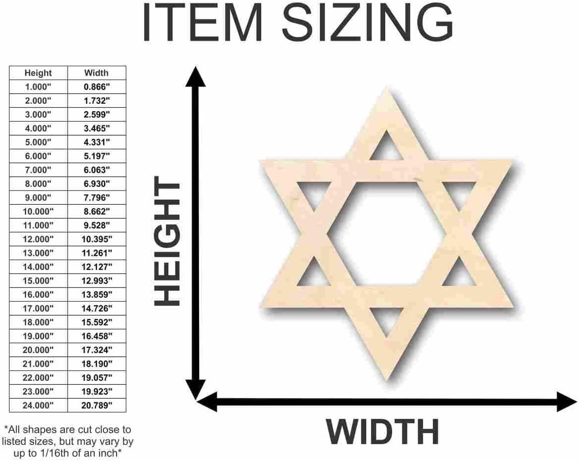 Unfinished Wood Star of David Israel Shape Hanukkah Craft up to 46" DIY 12" / 1"