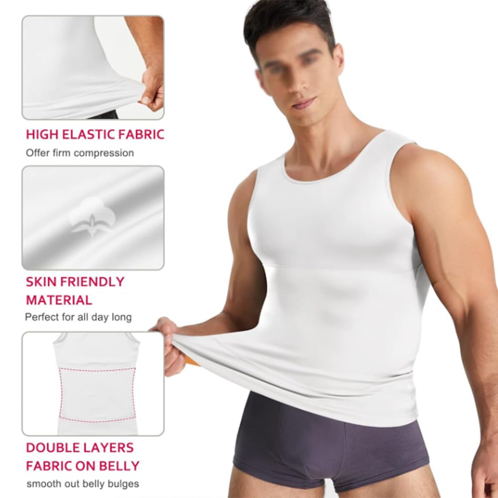 Herren Kompressionsshirt Shapewear Abnehmen Body Shaper Weste Gewichtsverlust Tanktops(Weiß-Mittel