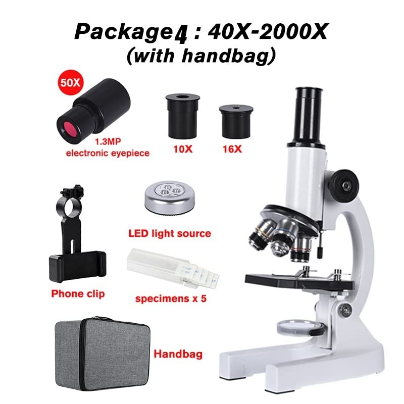 Microscope 640X 1280X 2000X Biological Microscope, Monocular LED Electronic Eyepiece(Package 4)
