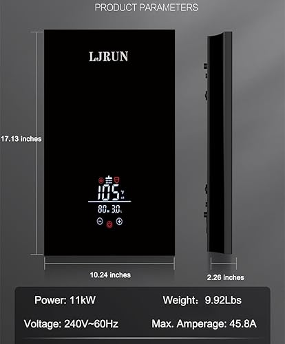 Miniatura 6 de LJRUN - Calentador de agua eléctrico sin tanque, calentador de agua caliente instantáneo de 11 kW bajo demanda, 240 V, punto de uso, calentador de