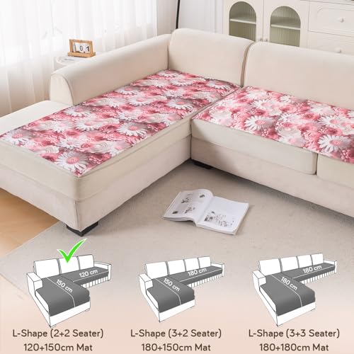 Image of HOKIPO 'Nature Muse' Premium HD Printed Holland Velvet L Shape (2+2 Seater) Sofa Cover Seat Mat, Blush Bouquet (IN-915-D6 + IN-916-D6)