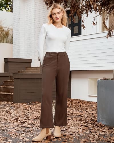 LookbookStore Corduroy Pants for Women High Waisted Wide Leg Elastic Waist Casual Work Pants Fall Trousers with Pockets4