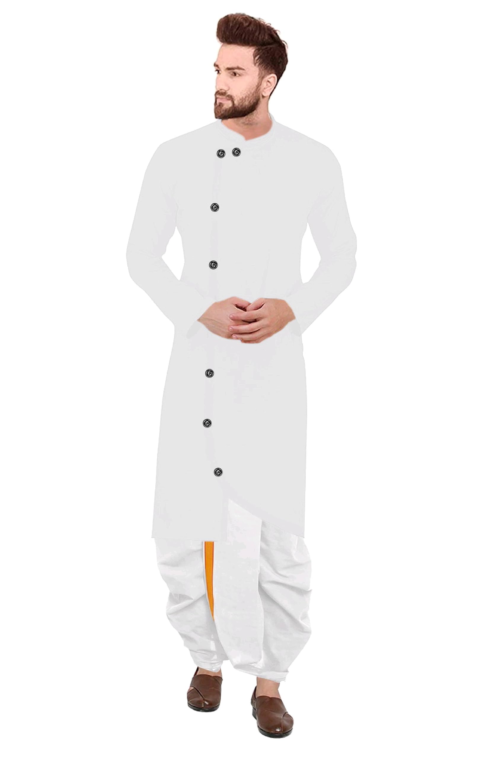 trustous Kurta Dhoti set for Mens (mahraj dhoti (white) with Cross kurta and classis look)-picture-23