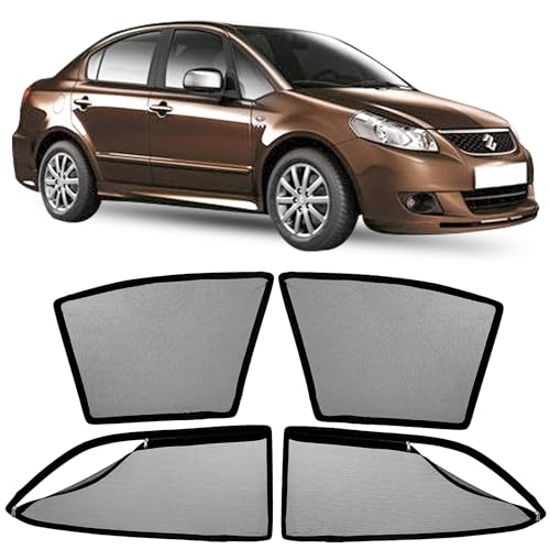 Image of AutoStory Magnetic Car Sunshade for Maruti SX4 | Front Half Cut for Mirror Visibility + Rear Full Coverage with Zipper | Heavy Heat & UV Protection | Privacy Side Window Curtains Shades