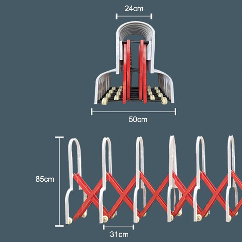 Ausziehbare, einziehbare Faltbarrikade • Mobile Sicherheitsbarriere mit Rädern, Verkehrssicherung, Einfahrtstor für Baustellen und Aufzüge, Gelb/Schwarz, 5 x 0,85