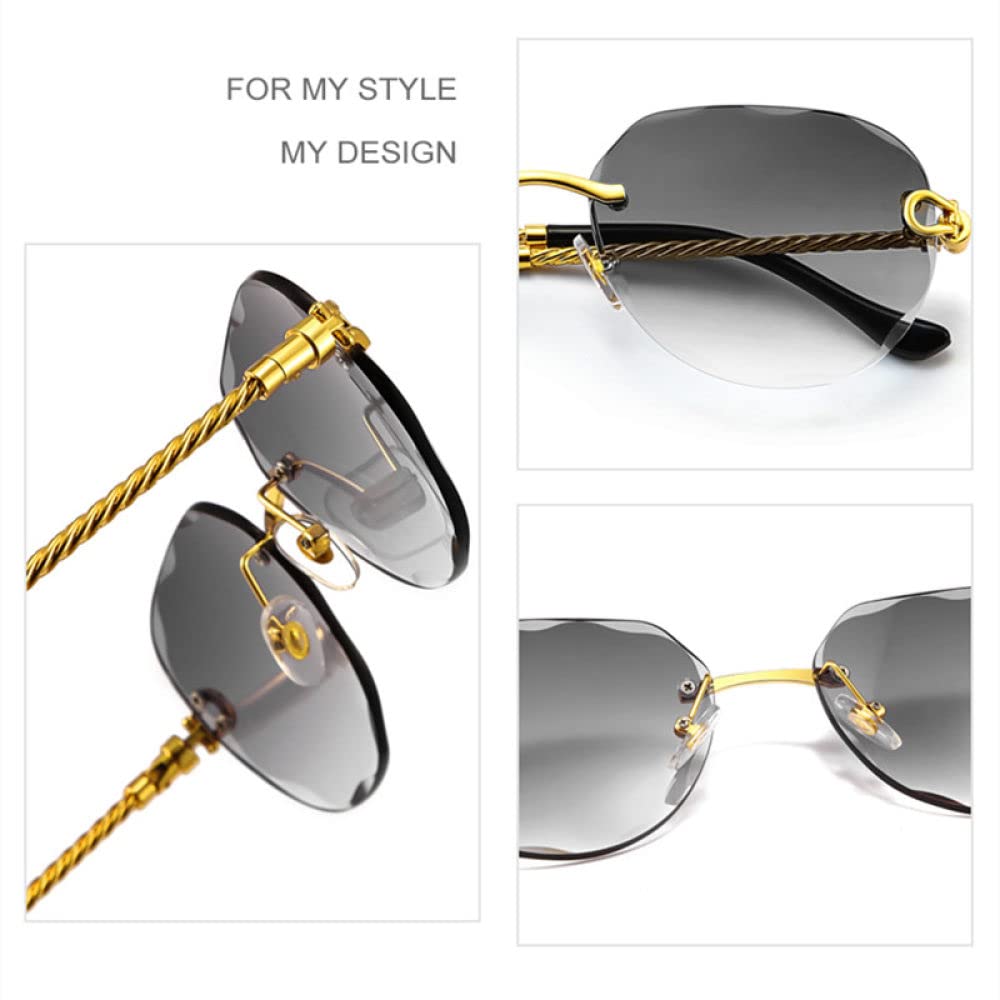 Occhiali da sole da uomo senza montatura UV400 Occhiali da sole con lenti sfumate verdi da taglio Occhiali da sole senza montatura Occhiali da vista con paralume punk da donna
