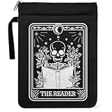 Gothic Skeleton Skull Book Sleeve for Book Lovers, Paperback Book Covers for Librarian Bookish Group Club with Zipper Pocket and Handle, The Reader Halloween Decoration