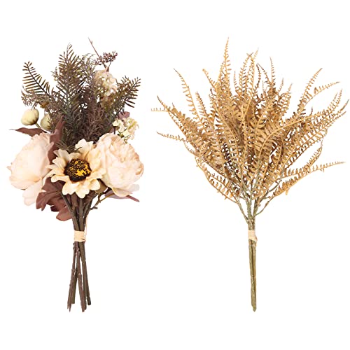Sdeerit Fake Flower Bouquet White Peony Silk Sunflower Artificial Fern Plants Flowers Arrangement For Decoration, Floral Table Centerpieces For Home Kitchen Garden Party Décor (White) #TOP11