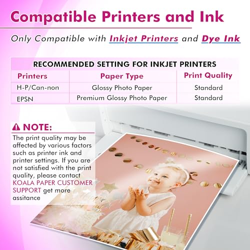 Koala Glossy Inkjet Photo Paper 8.5X11 Inches 48lb 100 Sheets Professional Glossy Photographic Paper Compatible with Inkjet Printer Use DYE Ink 180GSM image 8