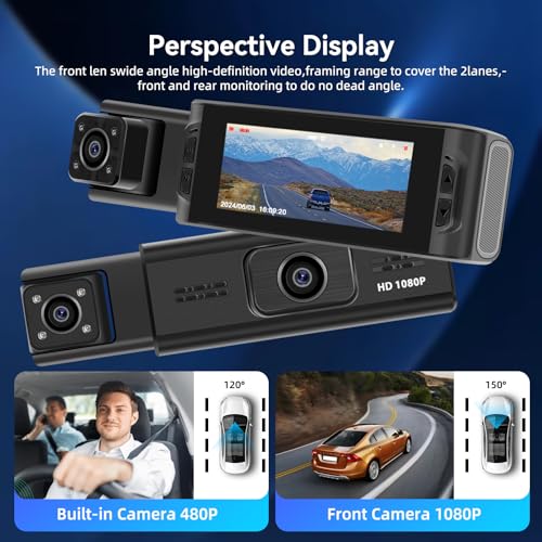 NHOPEEW Dash CAM de 3 Canales - Dashcam Frontal y Trasera de 360° con Pantalla de 3,16 Pulgadas - WiFi/Grabación en Bucle/Compensación de exposición/Detección de Movimiento - imagen 4
