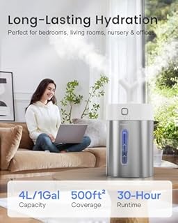 Feekaa Stainless Steel Humidifier, Easy Clean Dishwasher Safe, 4L/1Gal Cool Mist Humidifiers for Bedroom, Humidifiers for Baby, Humidifier Large Room for Nursery, Plant, Office, Living Room, White