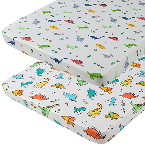 Stretchy Bassinet Sheets 32 X 19 Inch, Compatible With Baby Delight, Mika Micky, Dream On Me, Angelbliss, Papablic, Koola, Amke, Maxi-Cosi Baby Bedside Bassinet Mattress, 2 Pack, Dinosaur Printing #TOP1