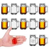 eispap 12 Pcs Mini Mason Jar with Handles,1.7oz/50ml,Premium Shot Glasses with Leakproof Lids for Drink,Dessert,Condiments,Jams,Candle,Craft (12)