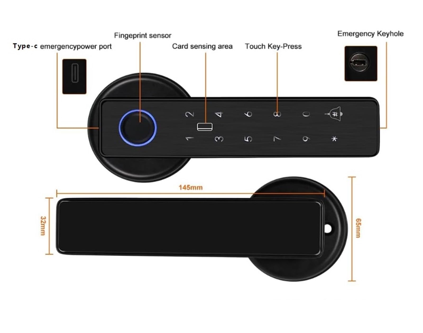 Serrure connectée Serrure intelligente à empreintes digitales, bouton de porte intelligent, serrure biométrique d'entrée sans clé for la sécurité de la maison, du bureau et de l'hôtel