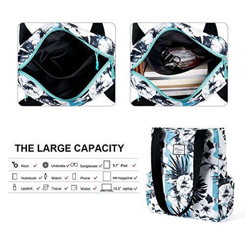 Image of KAMO Floral Tote Bag - Waterproof Lightweight Handbags Travel Shoulder Bag for Hiking Yoga Gym Swimming Travel Beach