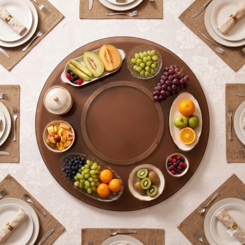 Image of INDUSCAN SOURCING Revolving Glass Table Top in Sat Brown | Revolving Tray for Dining Table | Lazy Susan Revolving Toughened Glass Dining Table Centerpiece with Revolving disc Round. (30 Inches)