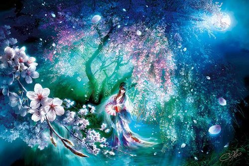 【ジグソーパズル】「久遠寺の朧桜」屏風画 Amazon | 108ピース ジグソーパズル 朧咲夜 (18.2x25.7cm