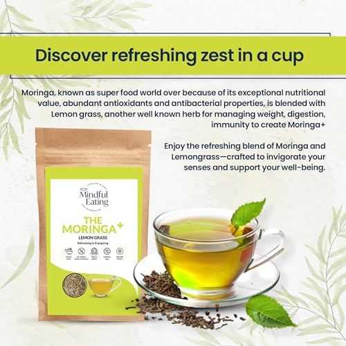 Image of Mindful Eating Pure Moringa Leaves Tea Combo Pack 2 - Lemongrass 70 g & Chamomile Flowers 70g - Dried Drumstick Tree Leaves, Immunity Booster, Caffeine-free, Herbal Drink