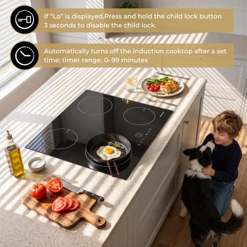 Image of Noxton 24 Inch Induction Cooktop, Built-in 4 Burners Induction Stovetop