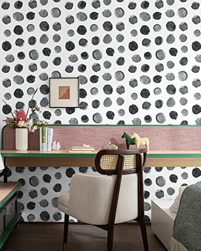 Idomural Wallpaper Peel And Stick Modern Stick On Wallpaper Black Dot Contact Paper For Cabinet Renter Friendly Wallpaper For Home Decor Bathroom Bedroom 17.7In X 9.8Ft #TOP7