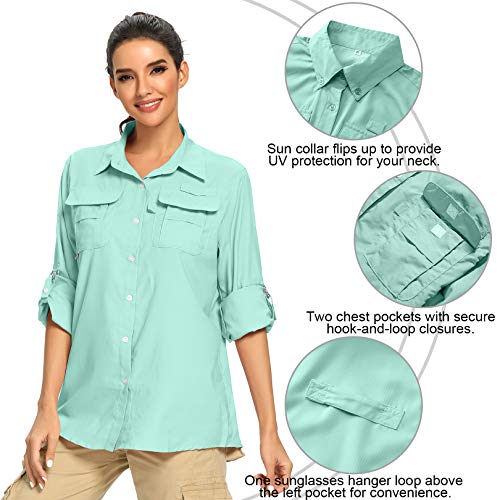 Women's Upf 50+ Uv Sun Protection Safari Shirt, Long Sleeve Outdoor Cool Quick Dry Fishing Hiking Gardening Shirts (5055 Green Xl) #TOP1