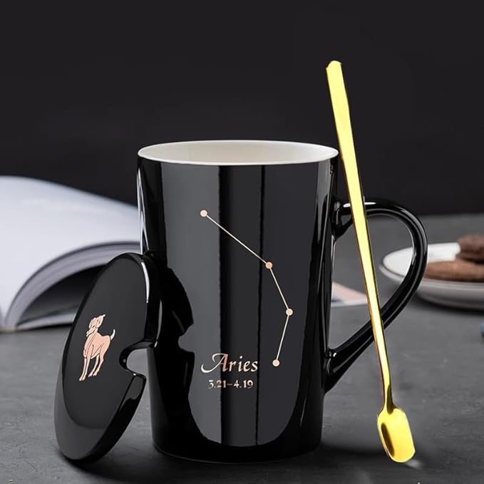 15 Oz (about 425.2 g) for Cocoa Milk (Aries) Creative Black Constellation Aries Coffee Mug Teacup