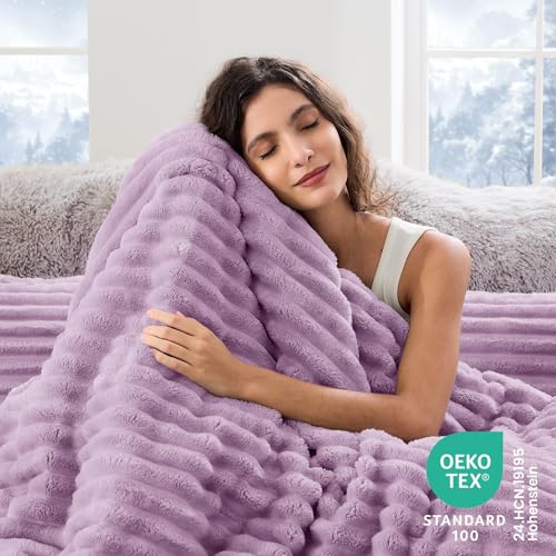 Image of Sasttie Full Comforter Set 3 Pieces - Super Soft Fleece Comforters Full Size, 1 Luxury Warm Fuzzy Marshmallow Comforter with 2 Pillow Cases, Faux Fur Down Alternative Bedding Set, Purple