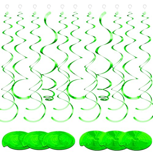 Image of 36 Pcs Hanging Swirl Party Decorations Plastic Streamer Swirls Spiral Party Decorations for Ceiling Birthday Wedding Baby Shower Graduation(Green)