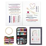 komforbaa DIY Stickbuch Set aus Canvas-Stoff, 12 Seiten (25x20cm), Anfänger Stickset mit 16cm Stickrahmen & 24 Far ...