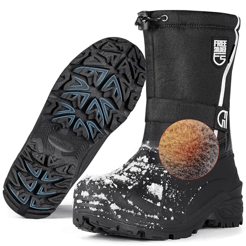 Image of FREE SOLDIER Mens Snow Boots Insulated Waterproof Hiking Winter Shoes Nonslip Outdoor Ankle Cold Weather Boots with Warm Inner(Plush Black,10)