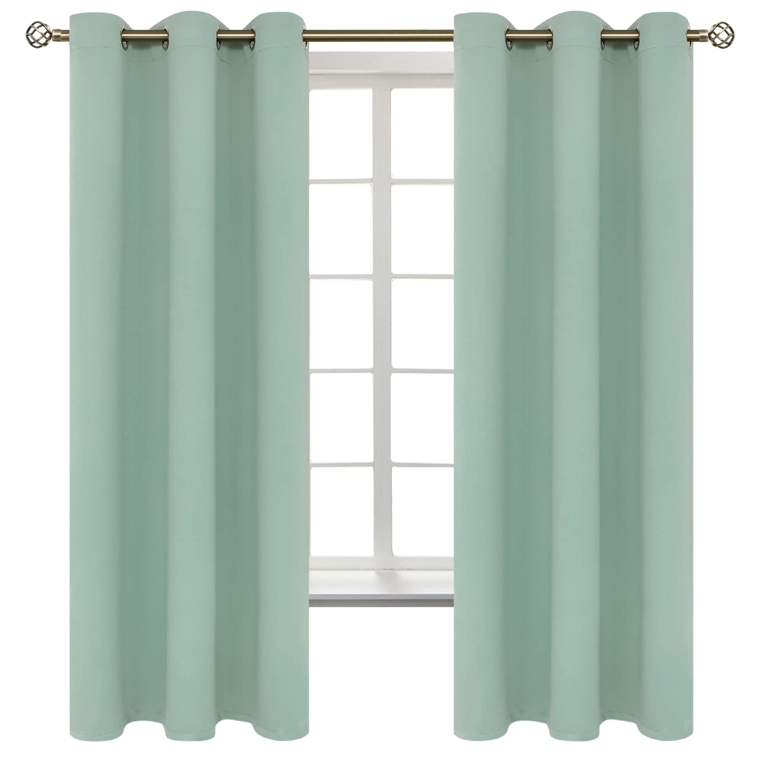 BGment Blackout Curtains - Grommet Thermal Insulated Room Darkening Bedroom and Living Room Curtains, Set of 2 Panels (38 x 63 Inch, Frosty Green)