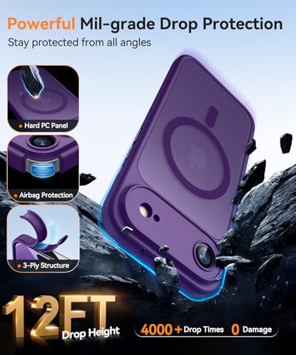 Image of CANSHN Magnetic Compatible with iPhone Air Case(6.5 Inch), Upgraded [Full Camera Protection] [Compatible with Magsafe] [Translucent Matte] Shockproof Phone Cover for iPhone 17 Air Case,Deep Purple