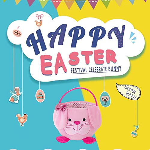 Image of Easter Eggs Basket - 3D Cute Plush Empty Bucket with Foldable Ears - Perfect for Girls & Boys Easter Egg Hunts - easter baskets for kids (2024 blue)