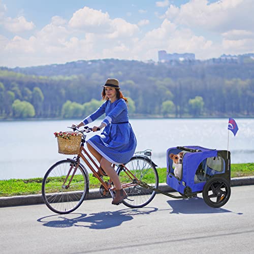 Hundeanhänger für Fahrrad, Fahrradanhänger für Hunde, inkl. Fahne und Gurt, klappbar und leicht im Kofferraum verstaubar, in den Farben: Rot, Sand, Minzgrün, Violettblau, Militärblau, Militärgrün