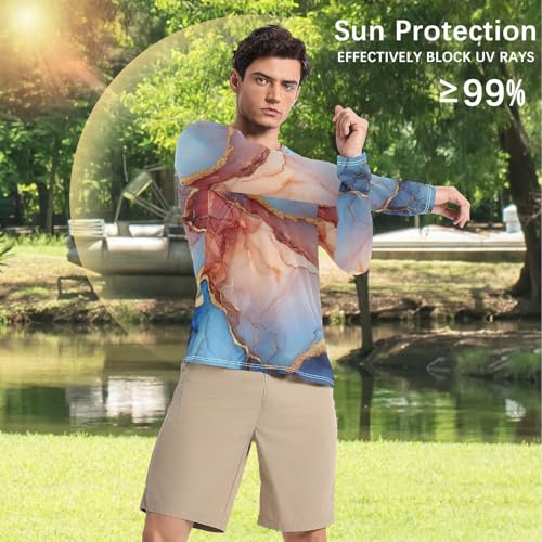 Marble Blue Red Men's Rash Guard Fishing Elasticity UV Sun Protection Water Fishing4