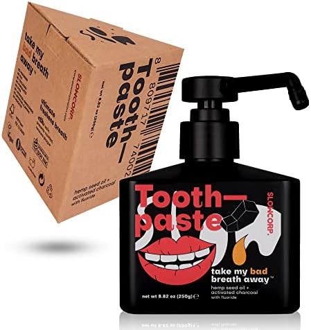 SLOWCORP. Teeth Whitening with Activated Charcoal and Hemp Seed Oil, Tooth and Enamel Safe for Sensitive Teeth, Helps Prevent Cavities, Removes Plaque, Freshens Breath - 8.82 Oz. (Pack of 1))