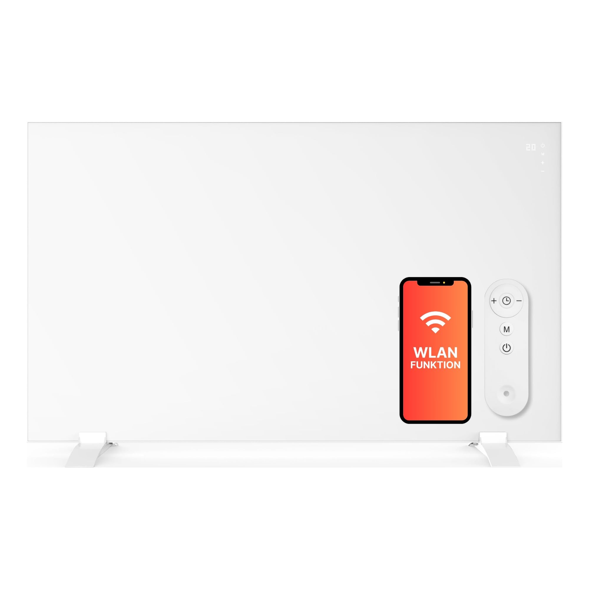450-600W Infrarotheizung Smart — Dual-Heizung, Stand- oder Wandmontage — WLAN-App, Fernbedienung, Timer — Inkl. Standfüße — Weiß, energiesparend
