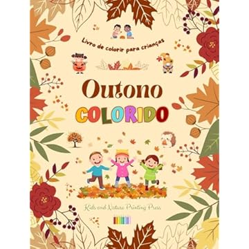 Capa do livro Outono colorido Livro de colorir para crianças Desenhos alegres de florestas, animais, Halloween e muito mais: Incrível coleção de cenas de outono criativas e divertidas para crianças