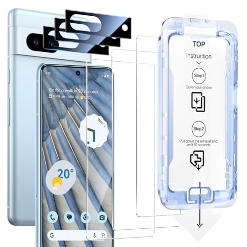 SMARTDEVIL [3+3 Pack] for Google Pixel 7A Screen Protector with Camera Lens Protector Finger Print Reader Compatible Fast & Easy Installation Clear 9H Tempered Glass Film Alignment Frame